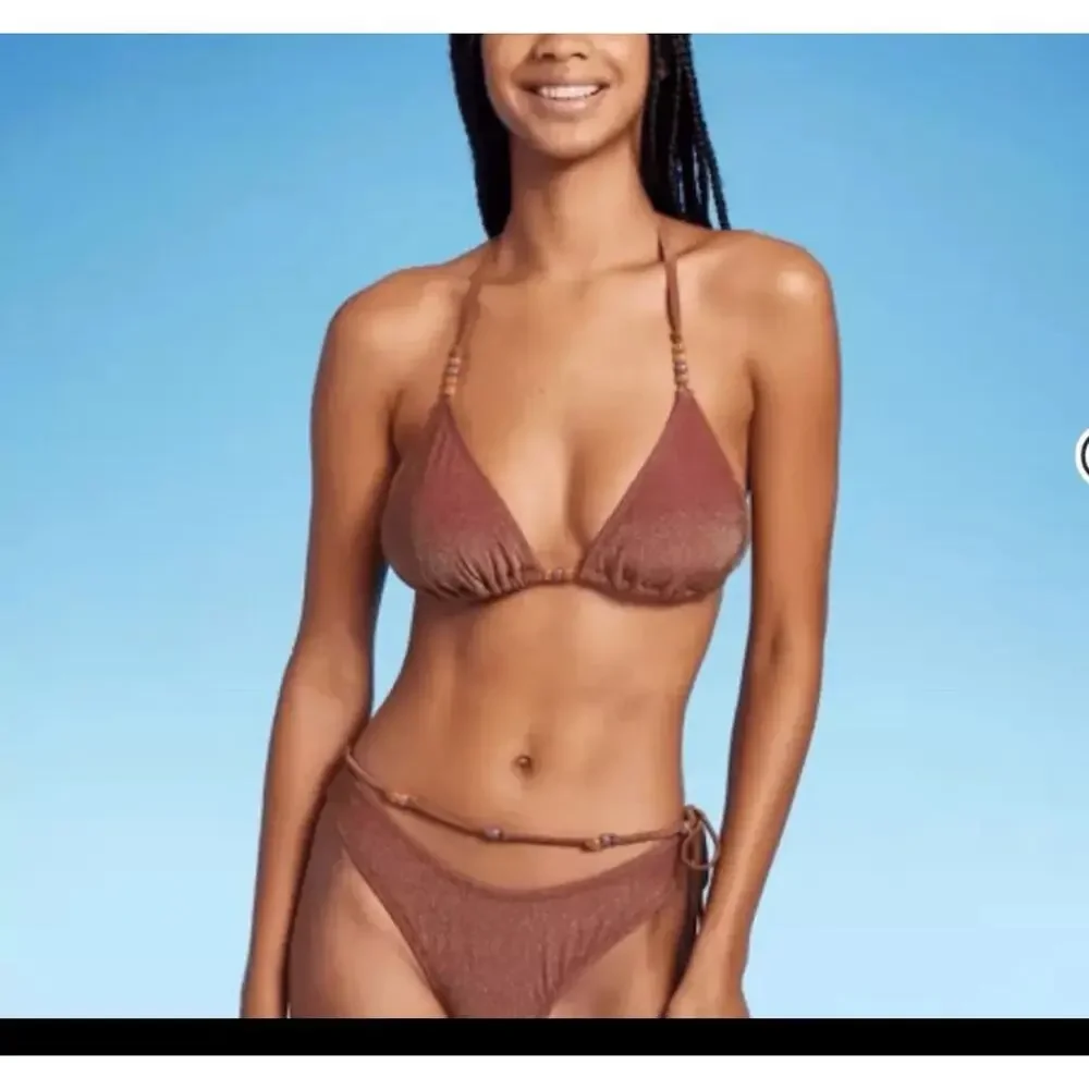 Wild Fable Brown Lurex Sparkly Beaded Bikini Swim Bottom XS